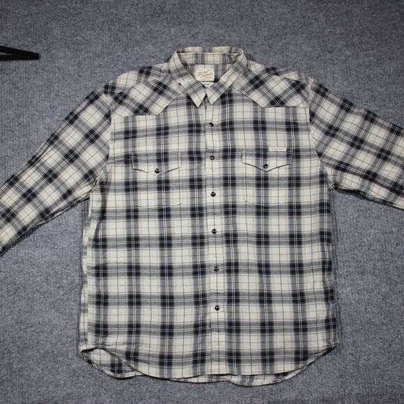 VTG Lucky Brand Mens Button Down Madras Plaid Shirt Mens XL Western Pearl Snap - Picture 2 of 7